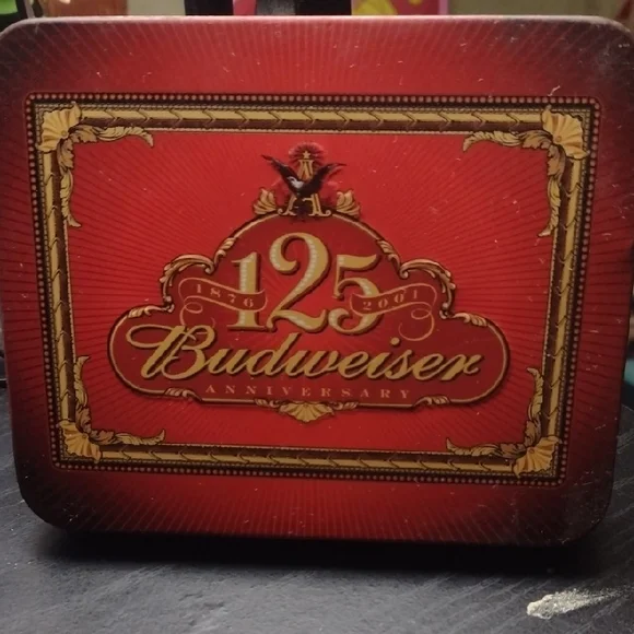 Budweiser Red and Gold 125th Anniversary Tin - Picture 1 of 5